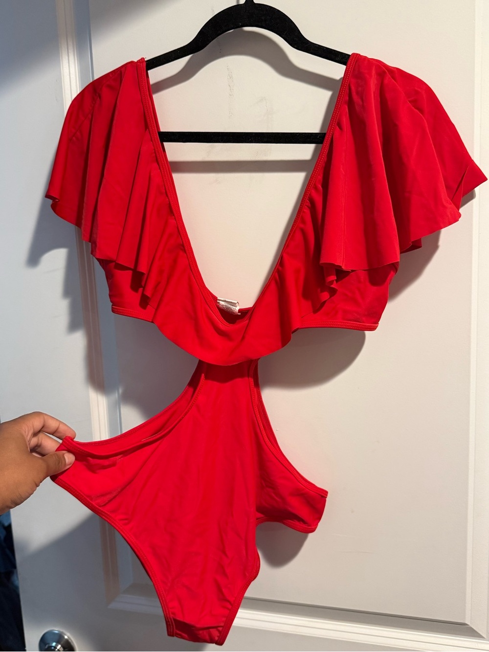 Red Flutter-Sleeve One-Piece Swimsuit